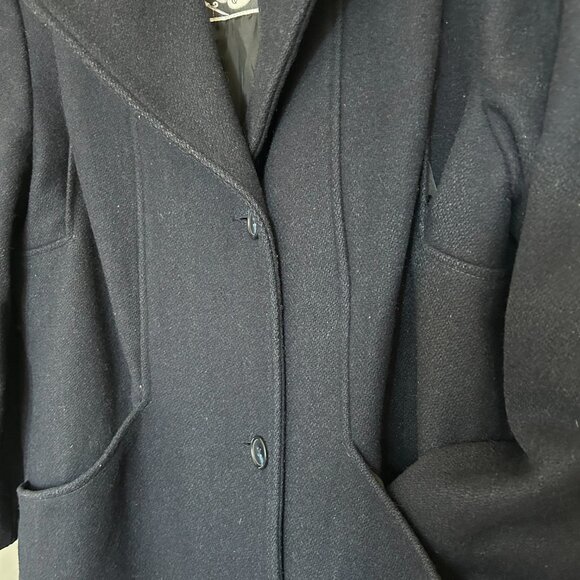 Classic Long Navy Blue Wool Coat 80s Vintage - Size M/L - Good Condition - Picture 3 of 5